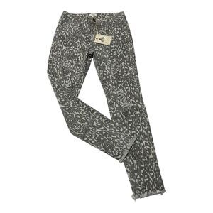 NEW! EASEL Womens Distressed Knee Leopard Print Cropped Raw Hem Jeans Size Small